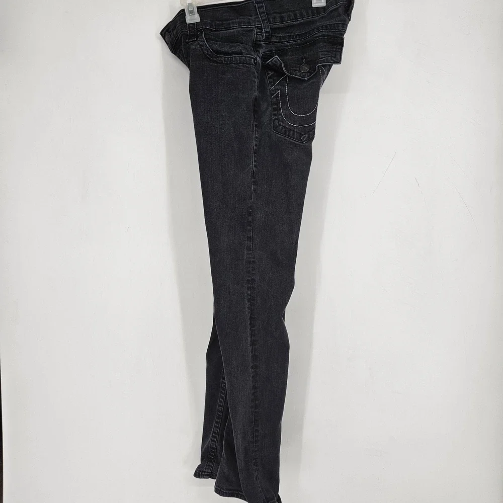 True Religion Jeans Mens 30 Ricky Black Denim Flap Pockets Relaxed Straight
